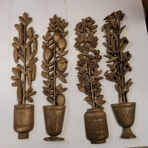 4 MCM 1970 Vintage Burwood Co Wall Hanging Decoration 15" Goldtone Retro Granny